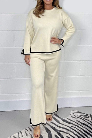Beige round neck